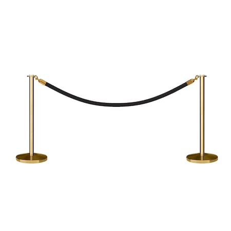 Montour Line Stanchion Post and Rope Kit Pol.Brass, 2 Flat Top 1 Black Rope 2-PB-FL-1-ER-BK-PB
